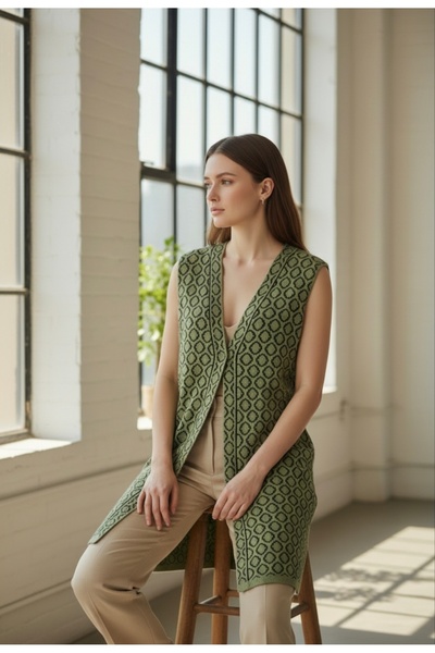 ENDAMIM Women's Knitwear Vest Boat Neck Argyle Patterned Belted Sleeveless Transitional Classic