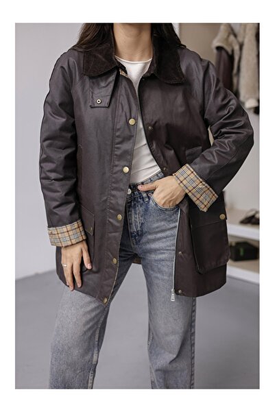 Elif Özbey Butik Kahverengi Kadife Yaka ÇıtÇıtlı Ceket