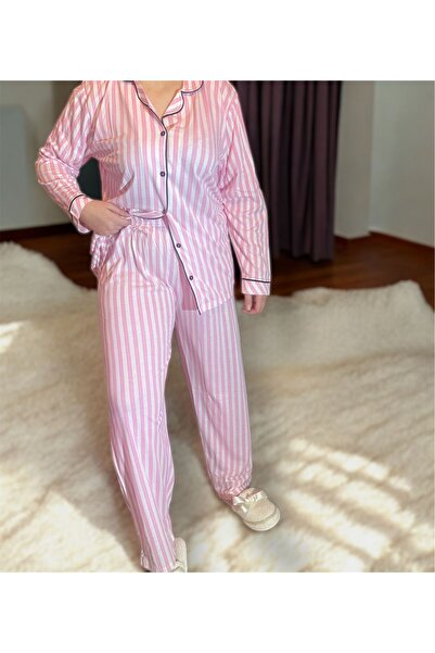 Alperi BÜYÜK BEDEN ÇİZGİLİ PİJAMA TAKIMI
