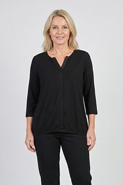 YXL COLLECTION Women's Plus Size V-Neck Closed Placket Elastic Hem Three-Quarter Sleeves Modal Basic Mother Combed Cotton Blouse