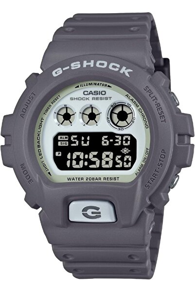 G-SHOCK ساعة كاسيو DW6900HD-8DR من سلسلة 6900، ساعة رجالية رقمية بسوار من الراتنج المضيء المخفي، رمادية اللون