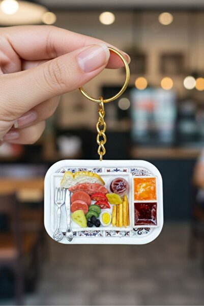 Uretti سلسلة مفاتيح مزخرفة على شكل طبق إفطار مصنوعة يدويًا من بينار 2572 2361