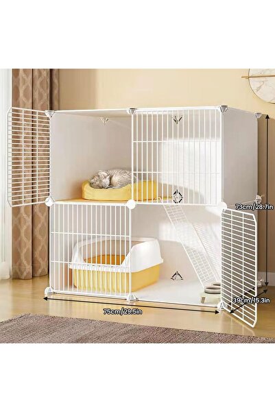 Yelajoy 2 Tier Cat Cage, Metal Cat Crate,Indoor Cat Playpens,DIY Indoor Thickened Wire Cat Enclosure,White