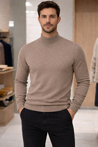 Tony Montana Extra Slim Fit Half Turtleneck Men's Sweater