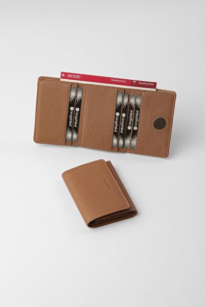 CENGİZ PAKEL Genuine Leather Unisex Wallet with Hidden Magnet Detail - 13708 - Tan/Brown