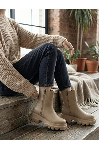 Wavelys GİANNA Kışlık Kadın Fermuarlı Bot-Bej