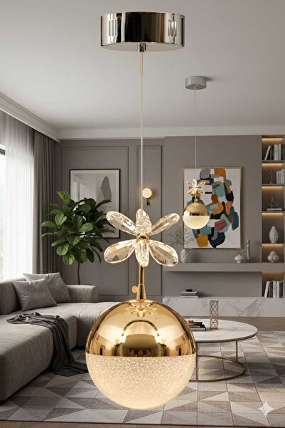 CanAydınlatma Tek Top GOLD Sarkıt 3 Renk LED Avize