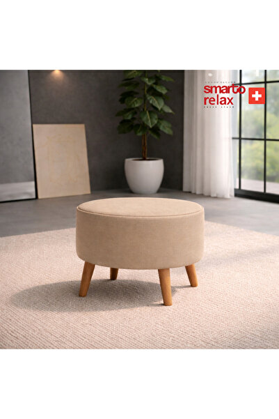 Smarto relax Ayaklı Yuvarlak Puf – Babyface Kumaş (Çap 45 cm × Yükseklik 40 cm)