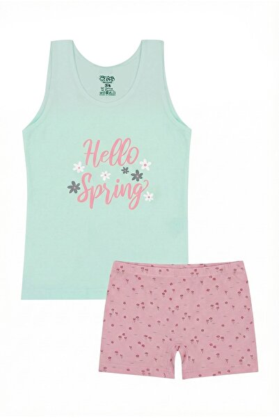 Öts Girl's Undershirt Boxer Stretch Fabric Green Patterned (96% Cotton - 4% Elastane)