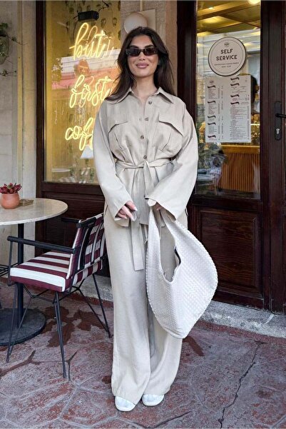 Seeh Beige Long Sleeve Oversized Women's Set Sh338