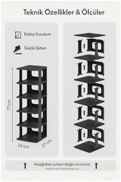 BRF Bezsell Black 5-Tier – Plastic Multi-Tier Shoe Organizer, Portable and Du...