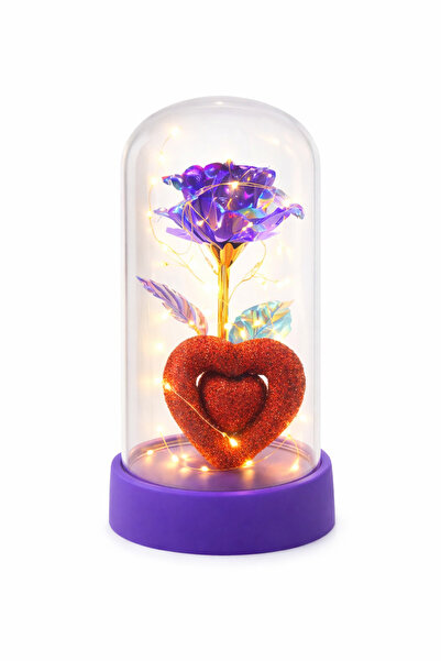 OEM Dome with artificial LED flower and heart decoration, 14.5 x 7 cm