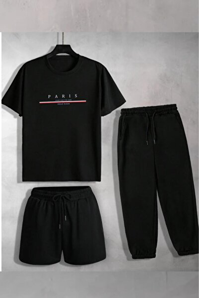 NO 601 Unisex Oversized Cut Printed T-Shirt Shorts and Sweatpants 3-Piece Set