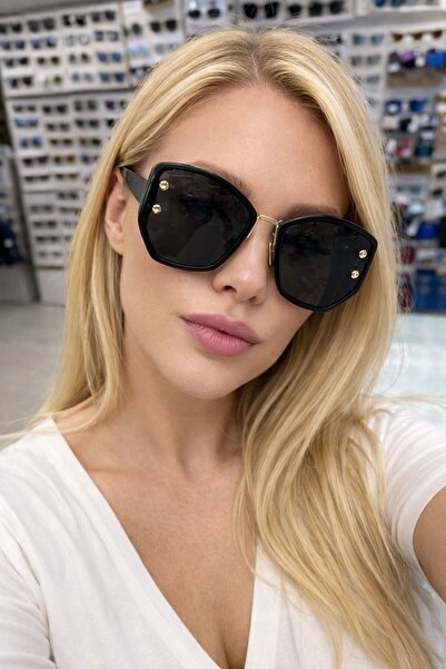 TomyHelf Women's Large Frame Bone Sunglasses with Black Gold Detail