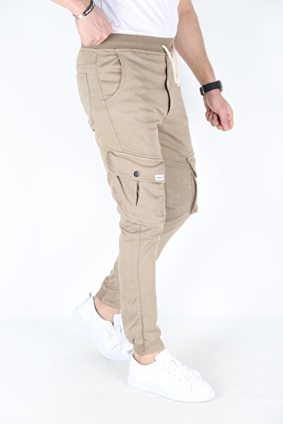 blayn jeans Men's Chickpea Cargo Pocket Pocket Elastic Waist Trousers Stretch Fabric Cargo Pocket