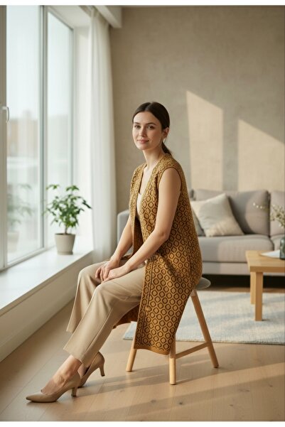 ENDAMIM Women's Knitwear Vest Boat Neck Argyle Patterned Belted Sleeveless Transitional Classic