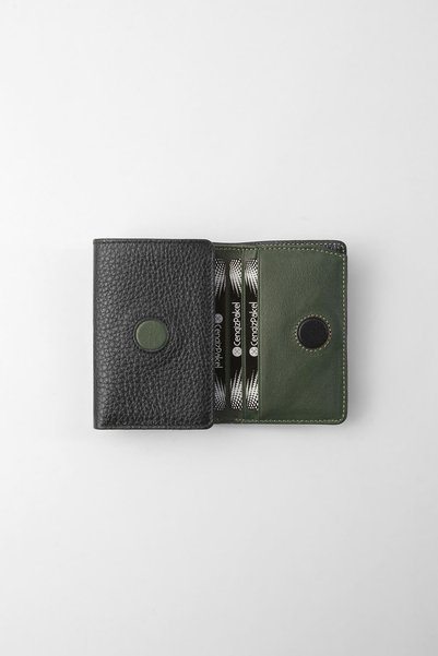 CENGİZ PAKEL Genuine Leather Unisex Wallet with Hidden Magnet Detail - 13708 - Black/Green