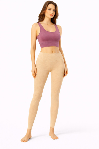 İncili Plum Corded Bustier + Nude Color Shiny Leggings Top and Bottom Set