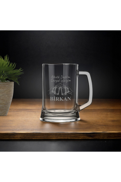 hediyekralı Kişiye Özel İsim Yazılı Bira Bardağı - Kulplu Bira Bardağı