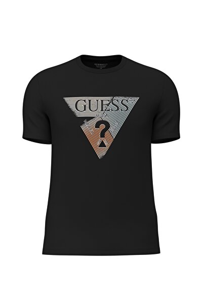 Guess Bisiklet Yaka Desenli Siyah Erkek T-Shirt M5RI14J1314JBLK SS CN TRI ST