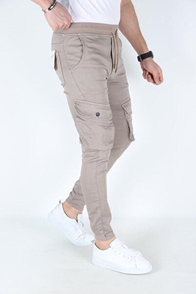 blayn jeans Men's Chickpea Cargo Pocket Pocket Elastic Waist Trousers Stretch Fabric Cargo Pocket