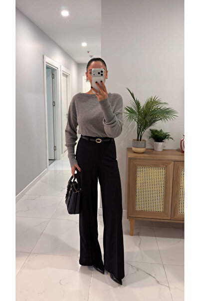 BİRCANÇİL Barles Black Belted Palazzo Pants