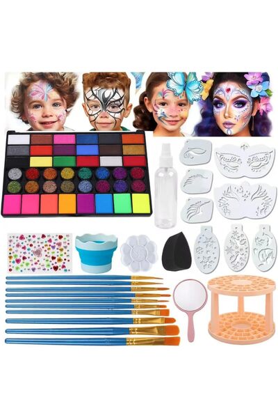 Yelajoy مجموعة طلاء الوجه للأطفال، 42 لونًا من مستحضرات التجميل المائية، مع ل...