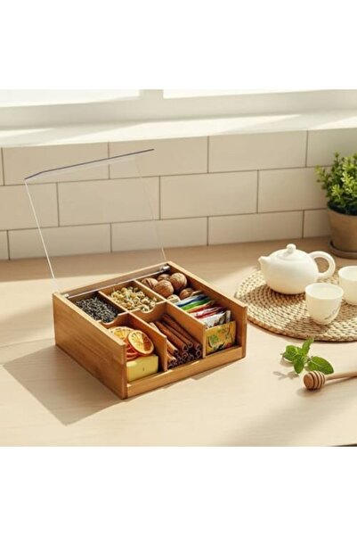 BRF Bezsell Bamboo 6-Compartment Tea Box with Acrylic Transparent Lid - 100% ...