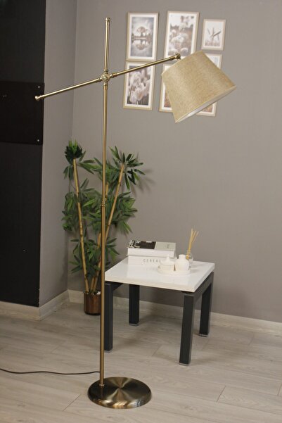 Bamyum Cotella Koyu Bej Kumaş Dokulu Eskitme Makas Gövde Lambader Modern Deko...