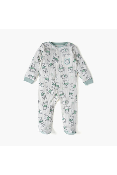 Disney All-Over Winnie The Pooh Print Closed Feet Sleepsuit with Long Sleeves