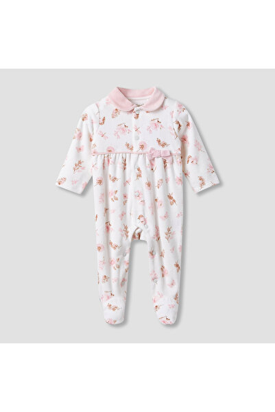 giggles Peter Pan Collar Sleepsuit with Floral Print - Long Sleeves