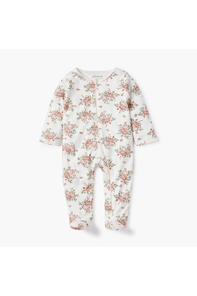 Juniors Floral Print Sleepsuit with Long Sleeves and Zip Closure