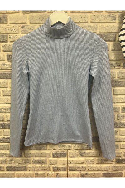 FASHION PULSE TEKSTIL Women's - Half Fishbone Collar Blue Color with Silver Leaf Printed Body