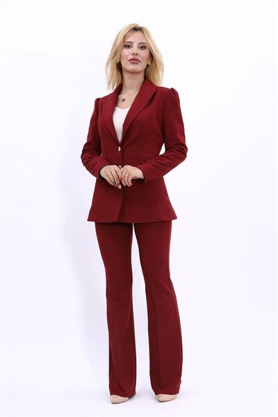 ÖNDER ÖZSOY Yakalı Model Ceket & İspanyol Paça Pantolon Kadın Takım Elbise -B...