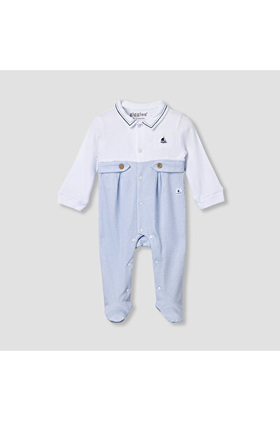 giggles Striped Collared Sleepsuit with Long Sleeves