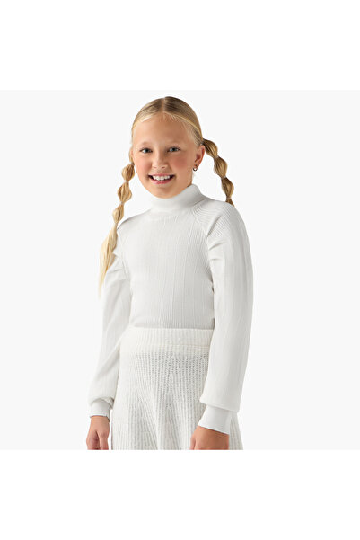 Juniors Textured Turtleneck Pullover with Long Sleeves