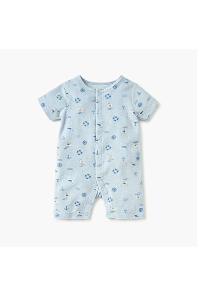 Juniors جمبسوت مطبوع برسومات، بأكمام قصيرة وإغلاق بأزرار.