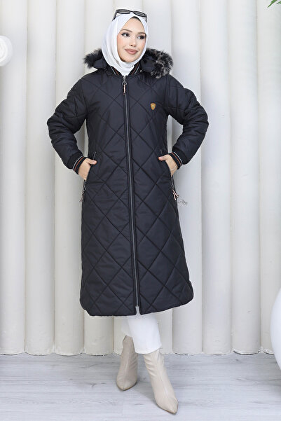 benguen Long Quilted Coat with Pockets K9183-1 Black