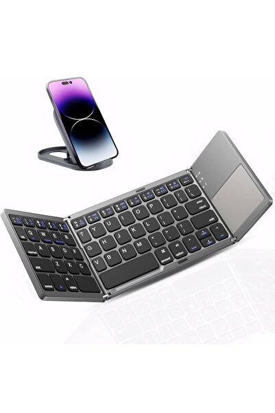 HILUKE لوحة مفاتيح بلوتوث قابلة للطي مع لوحة لمس - حامل لأجهزة أندرويد وويندو...