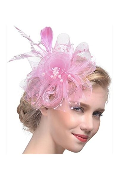 Redsaks مشبك شعر وقبعة بتفاصيل من التول والريش بنمط البولكا دوت الرجعي