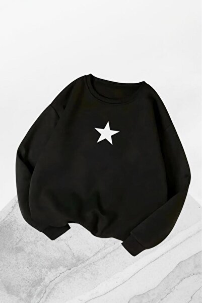 CAST COLLECTİON Hanorac de damă cu imprimeu cu stele alb-negru, cu gât rotund