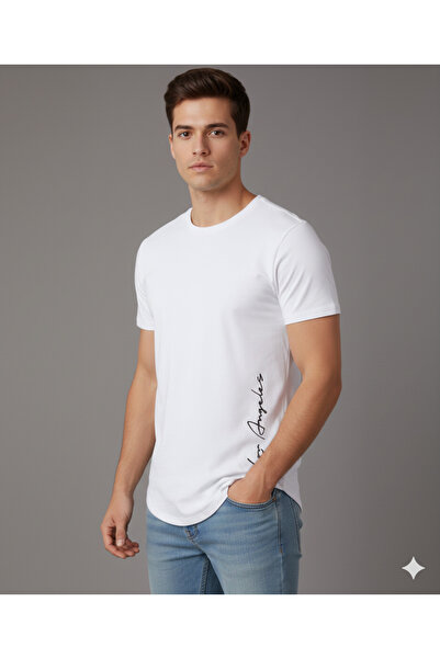 FAVORİST تي شيرت رجالي بيضاوي الشكل من لوس أنجلوس مطبوع