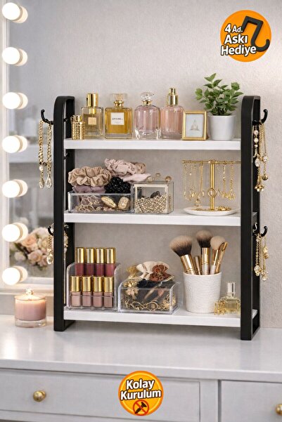 Bambus 2 Katlı Kozmetik Banyo Takı Düzenleyici Çok Amaçlı Organizer Askı Hedi...