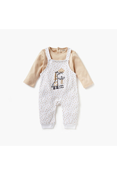 Juniors Giraffe Embroidered Dungaree and T-shirt Set