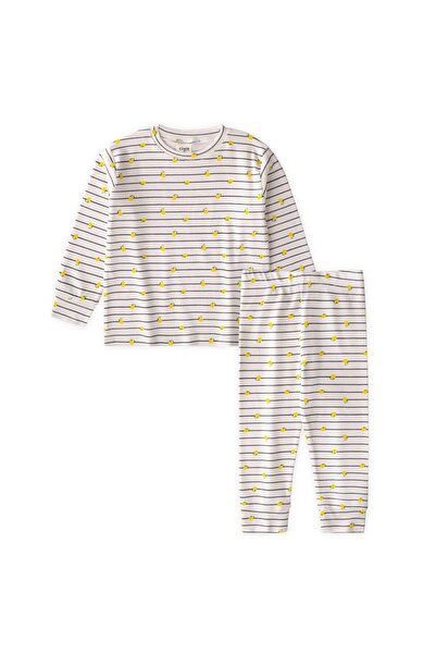 Cigit Patterned Corded Fabric Pajama Set, Ages 1-6, Off-White