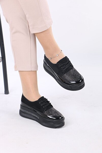 AĞCA AYAKKABI Black Stone and Lace-Up Sports Women's Shoes