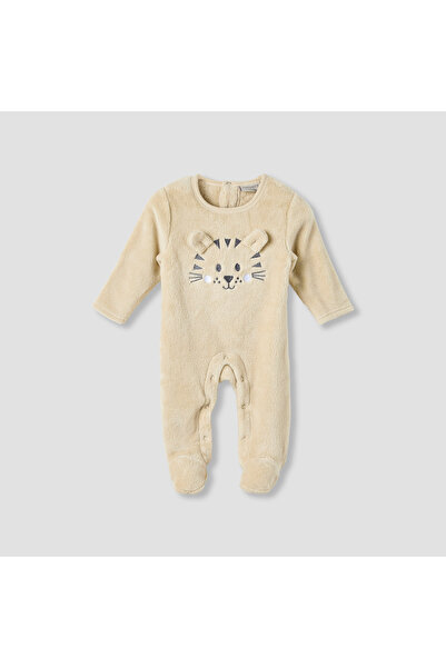 Juniors Round Neck Sleepsuit with Tiger Applique - Polyester - Long Sleeves
