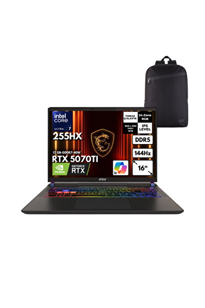MSI VECTOR 16 HX AI U7-255HX 32-GBDDR5 1 TB RTX5070Ti 16" Freedos + S.Çantası...