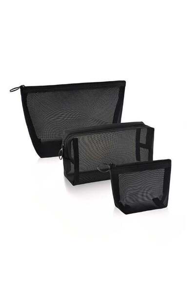 Generic 3 Pieces Cosmetic Bag Makeup Bags Mesh Zipper Pouch