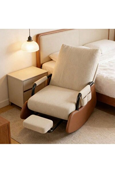 Mtanvxay Modern Rocking Armchair with Footrest Side Pockets Adjustable High B...